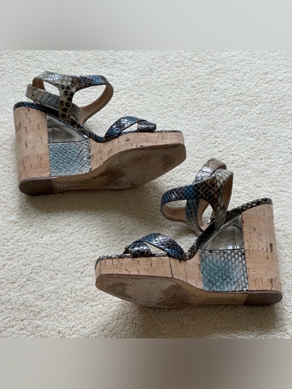 Salvatore Ferragamo Leather Wedge Sandal Blue Python Made In Italy Size 6.5 - Picture 9 of 11